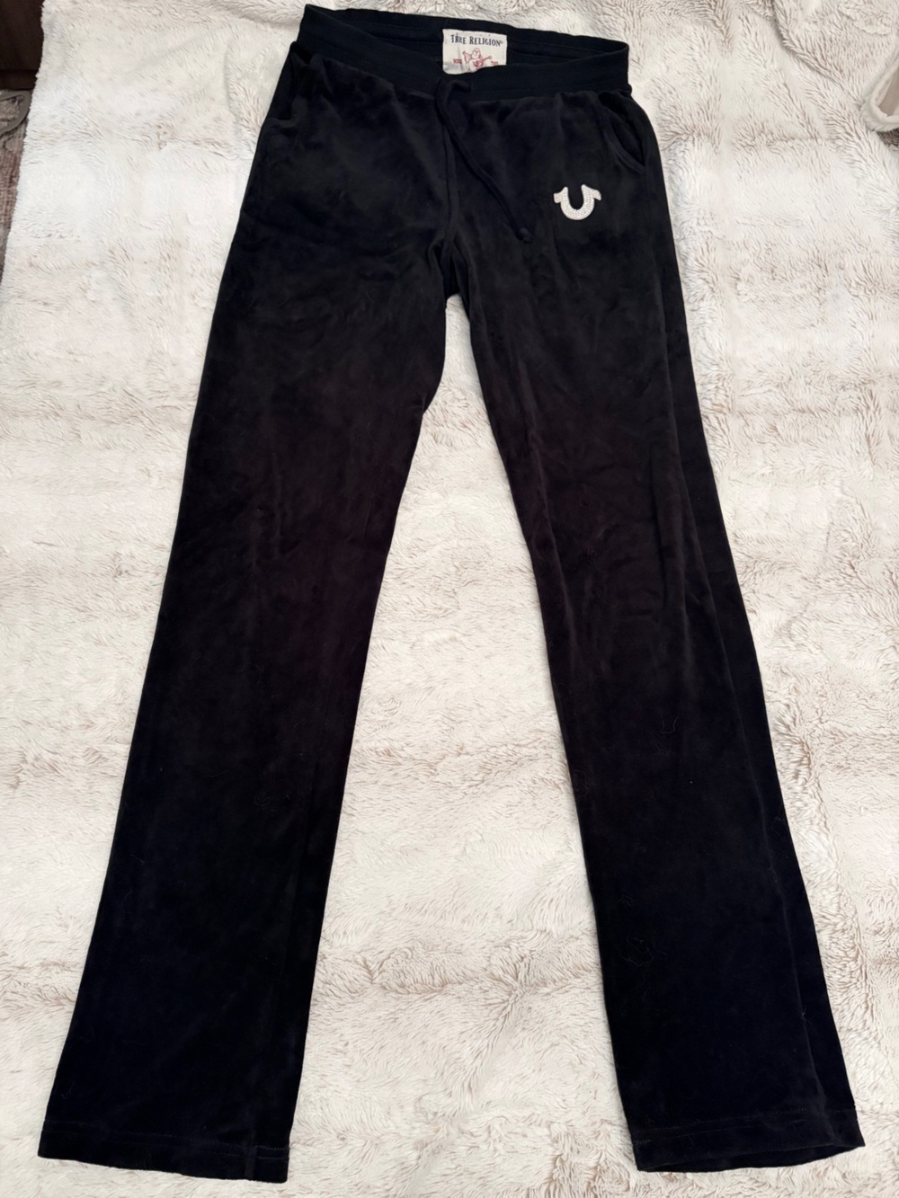 🖤 True Religion True Vintage Y2K Velour Rhinestone Horseshoe Flare Pants McBling